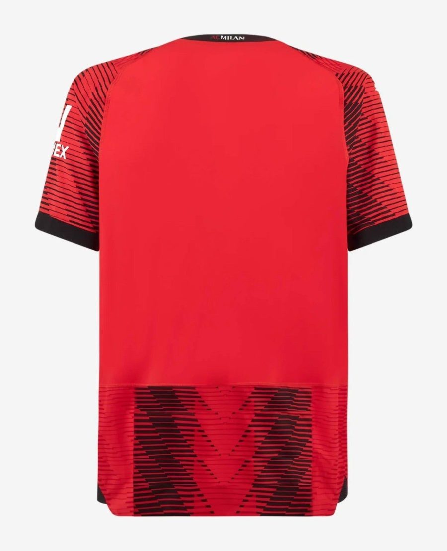 maillot-domicile-ac-milan-saison-2023-2024-rayures-rouges-et-noires maillot domicile AC Milan saison 2023 2024 rayures rouges et noires