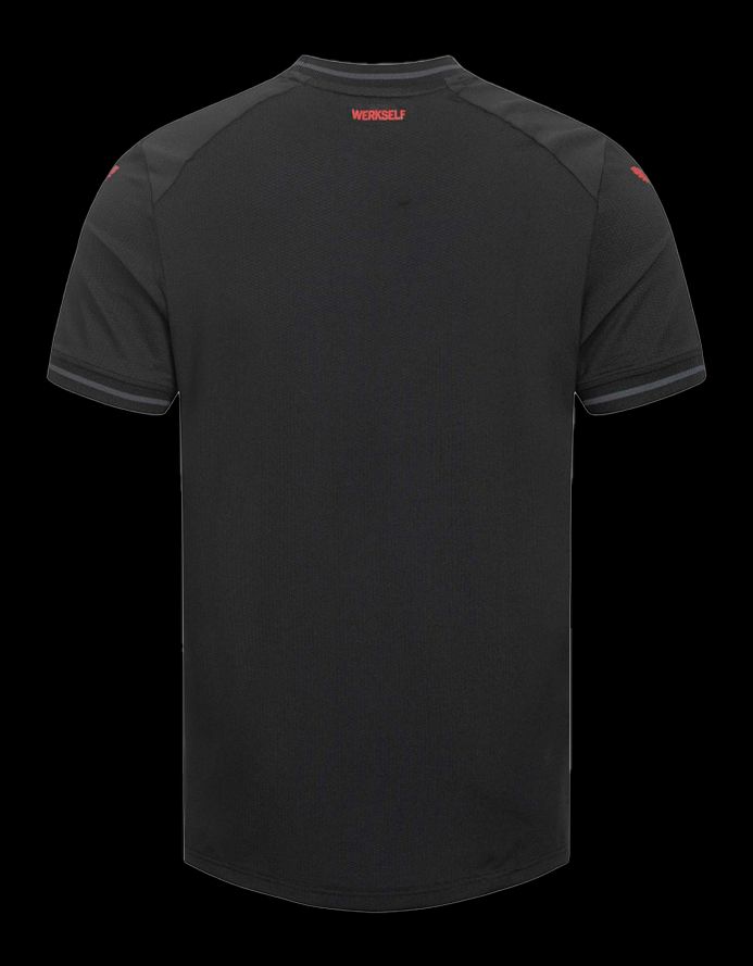 maillot-domicile-bayer-leverkusen-saison-2023-2024-rouge-et-noir-football Hemmatröja Bayer Leverkusen säsongen 2023 2024 röd och svart fotboll