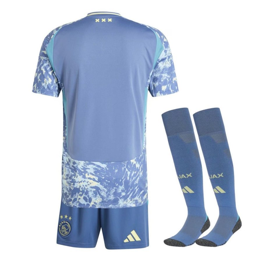 maillot-enfant-ajax-amsterdam-exterieur-saison-2024-2025-avec-short-et-chaussettes barntröja Ajax Amsterdam borta säsong 2024 2025 med shorts och strumpor