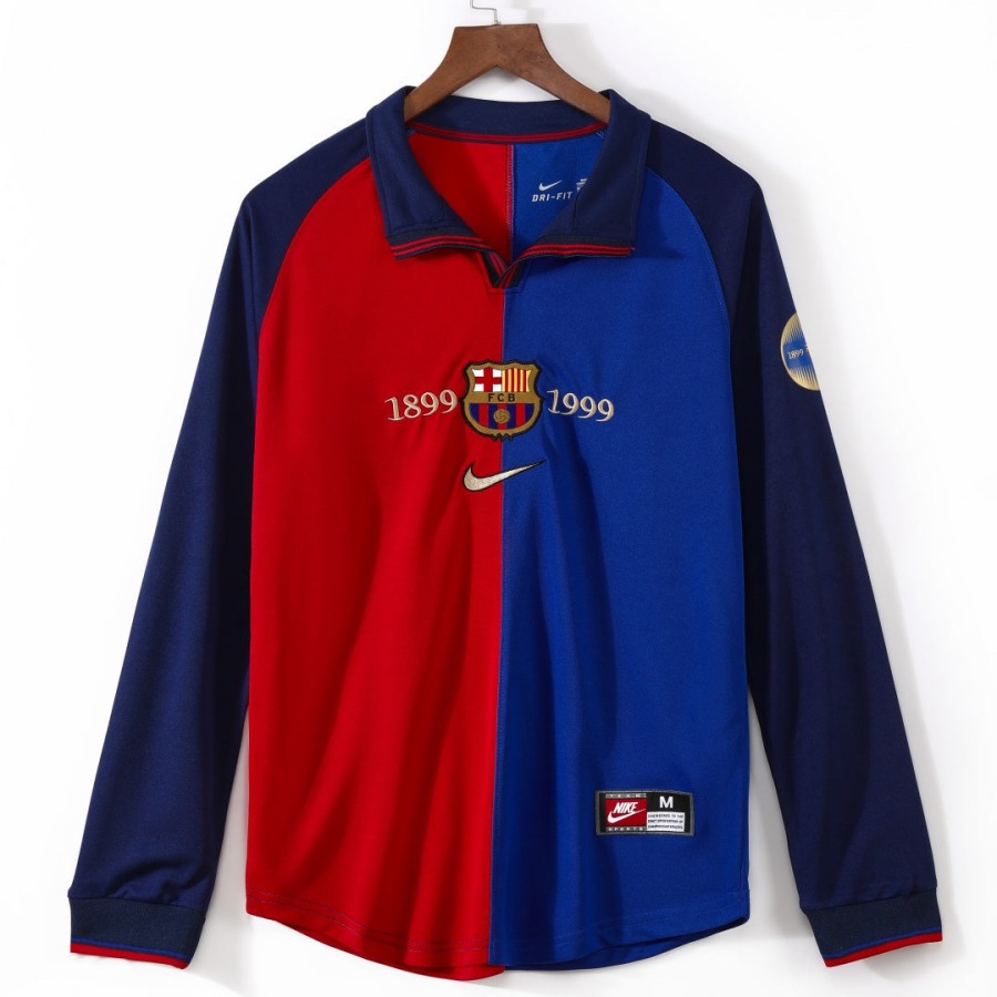 Fotbollströja Barcelona Hemma 1999-2000 Retro Långa Ärmar