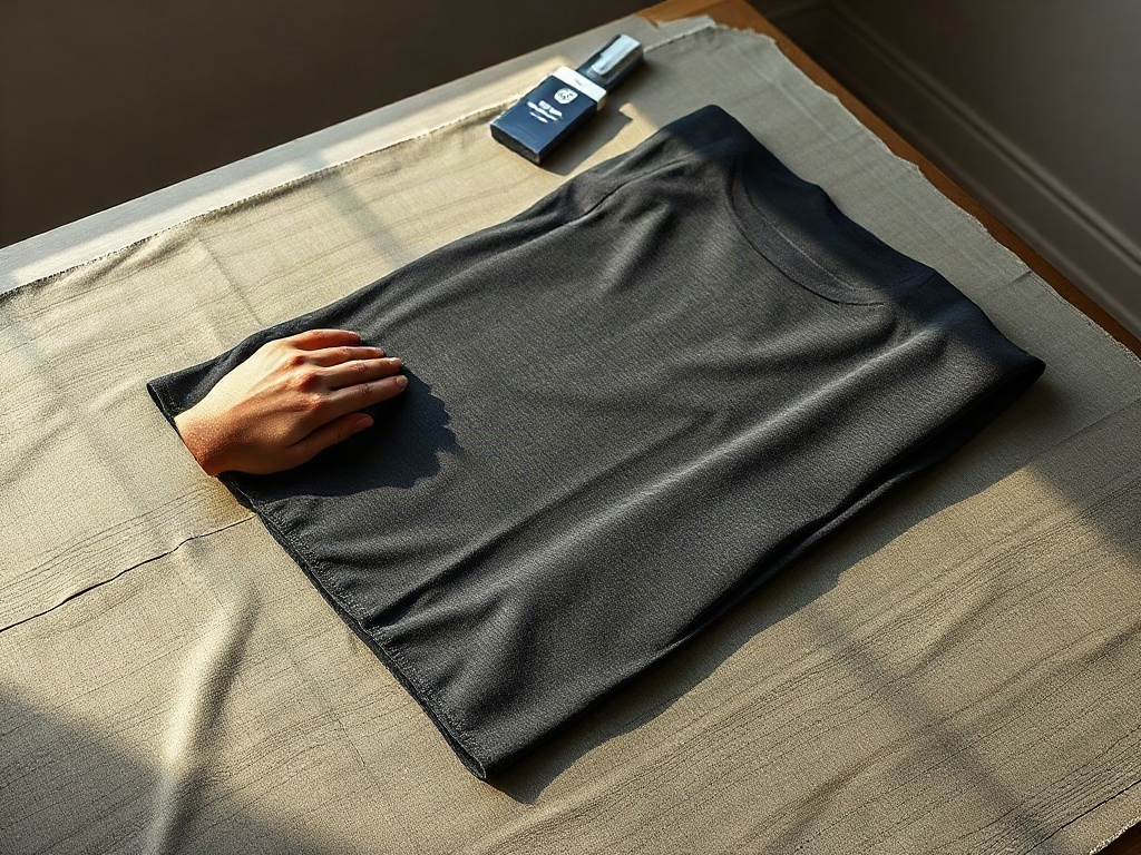 En exklusiv koncepttröja i fotboll liggandes platt på mörkt denim, detaljerat tyg synligt i dagsljus